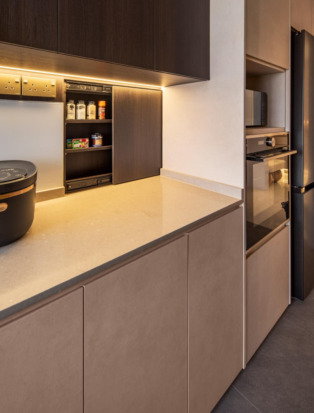 Minimalist Kitchen with Countertop and Homogeneous Tiles