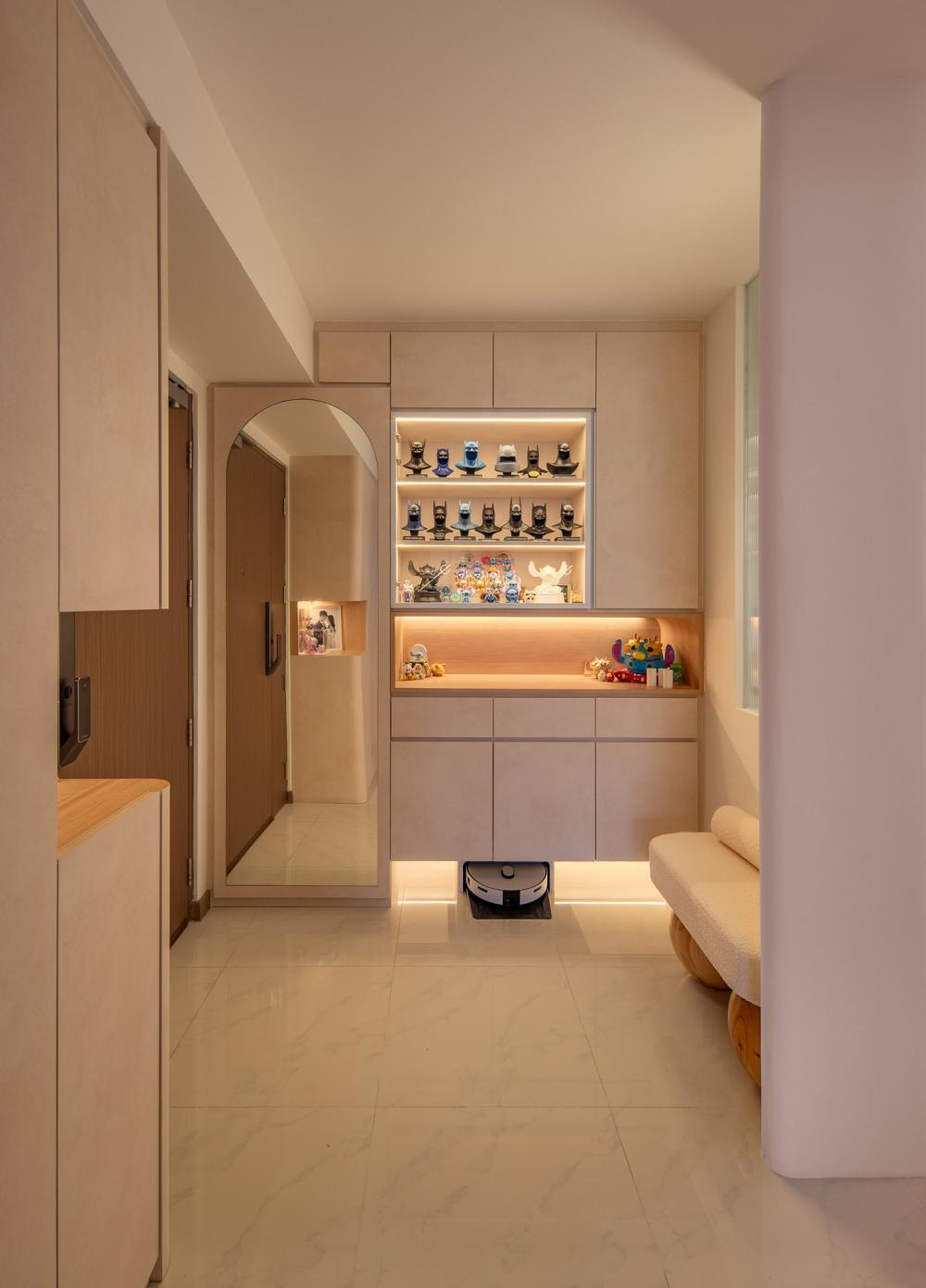 Minimalist Foyer with Mirror and Artwork
