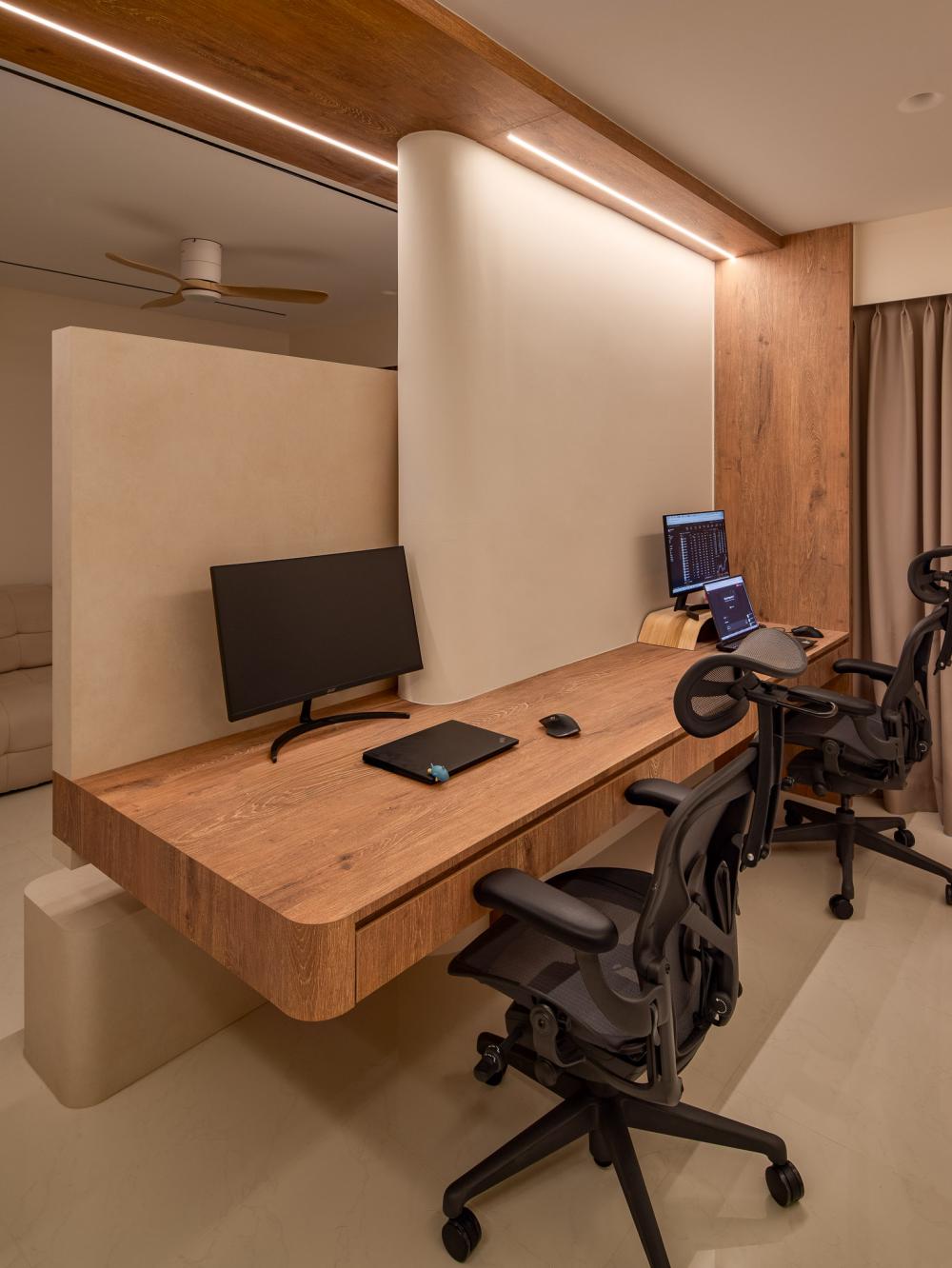 Contemporary Home Office with Desk and Desk Chairs