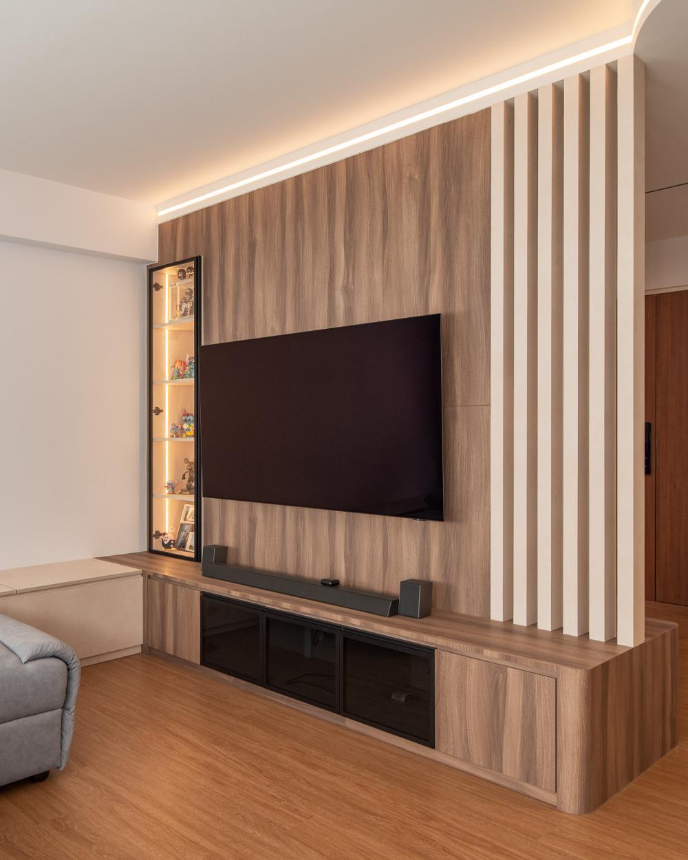 Contemporary Living Room with Vinyl Flooring and TV Console