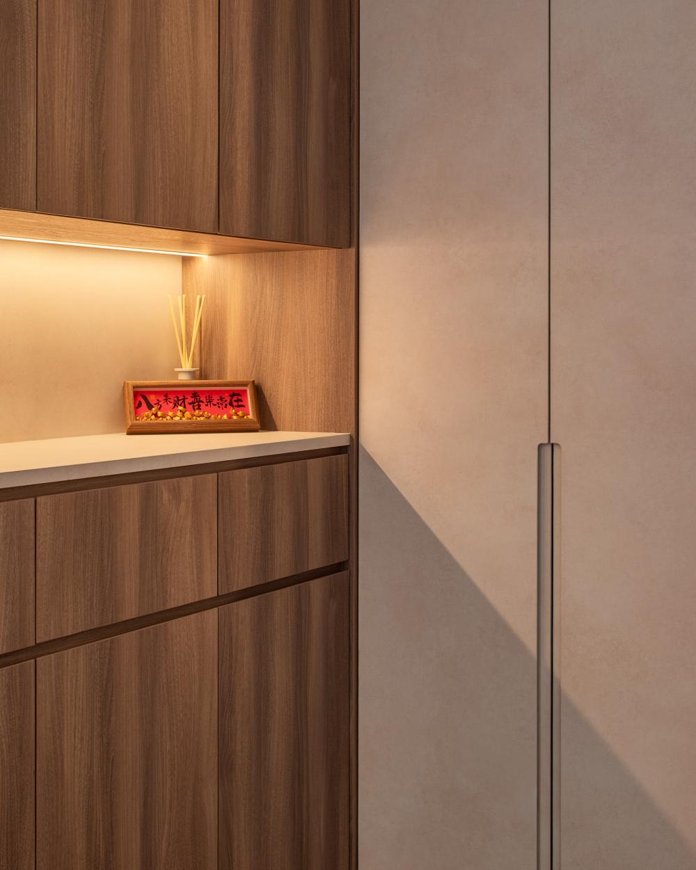 Contemporary Foyer with Artwork and Display Cabinets