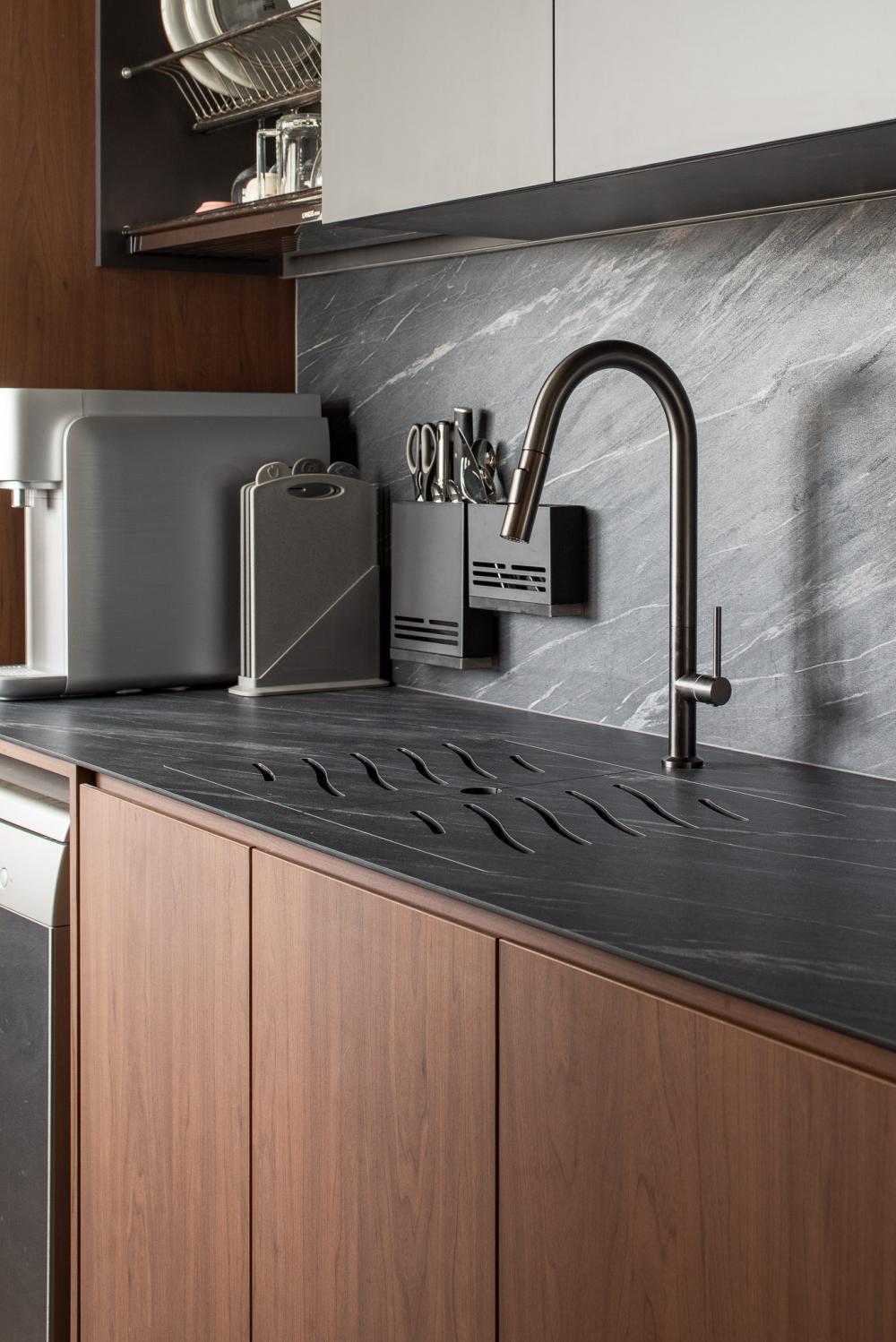 Scandinavian Kitchen with Countertop and Cupboard