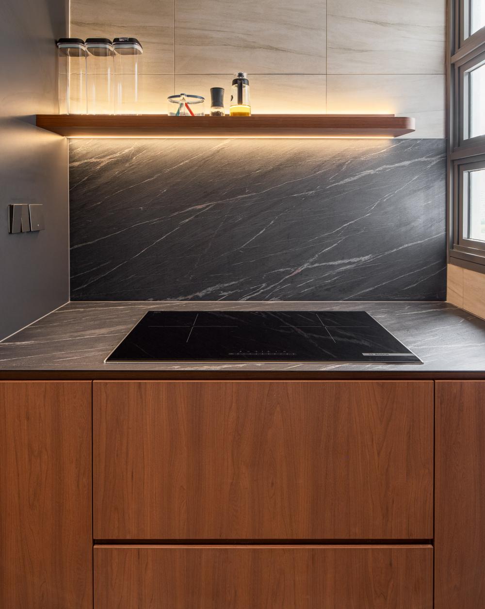 Scandinavian Kitchen with Countertop and Homogeneous Tiles