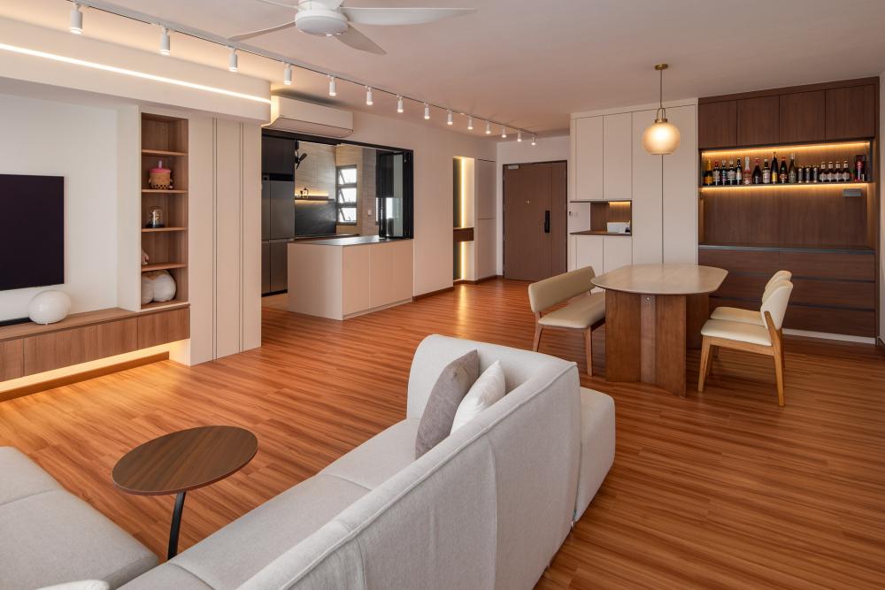Scandinavian Living Room with Vinyl Flooring and TV Console