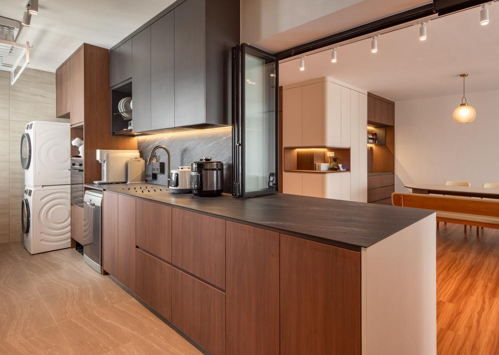 Scandinavian Kitchen with Countertop and Vinyl Flooring