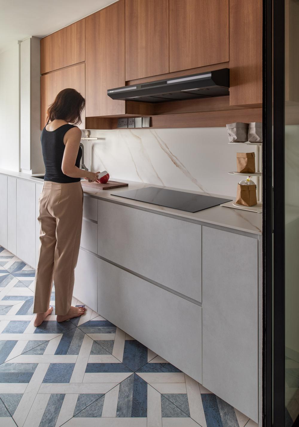 Country Kitchen with Countertop and Homogeneous Tiles