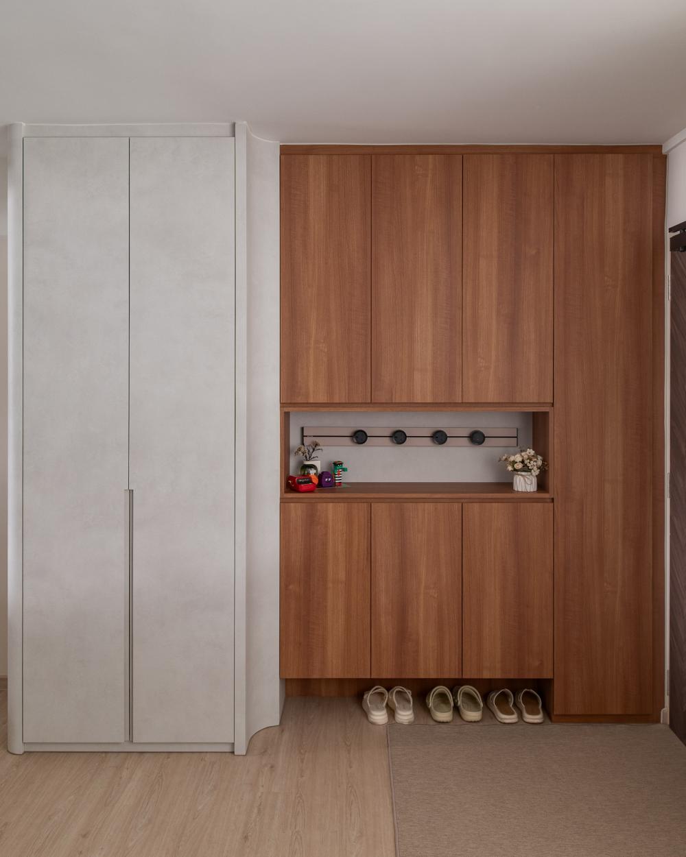 Country Foyer with Shoe Rack and Storage Cabinets