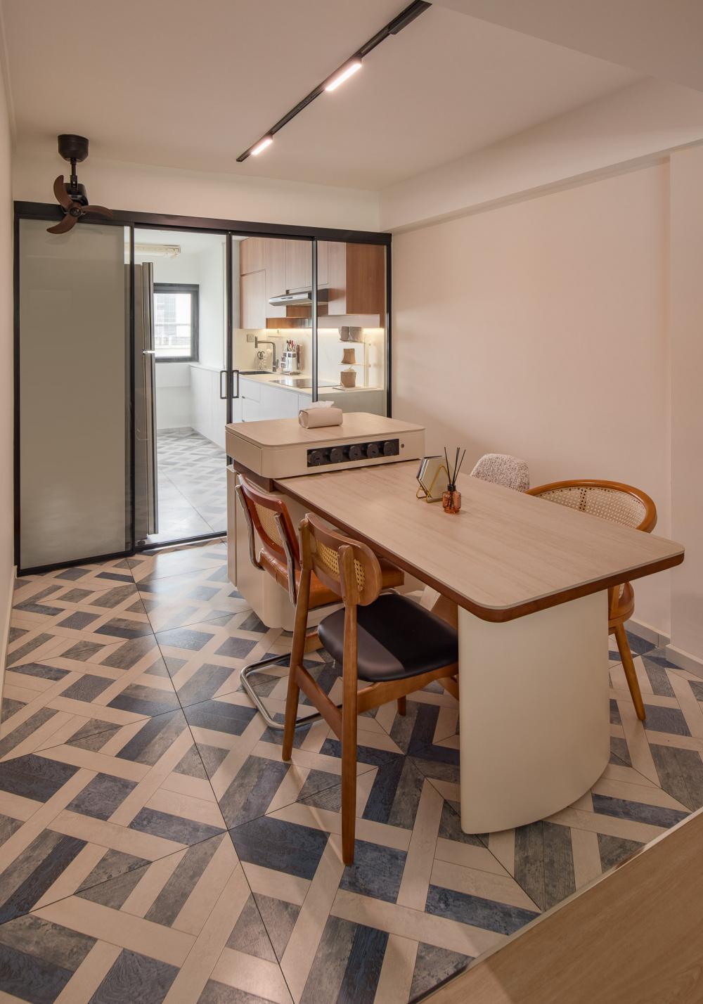 Country Kitchen with Countertop and Homogeneous Tiles