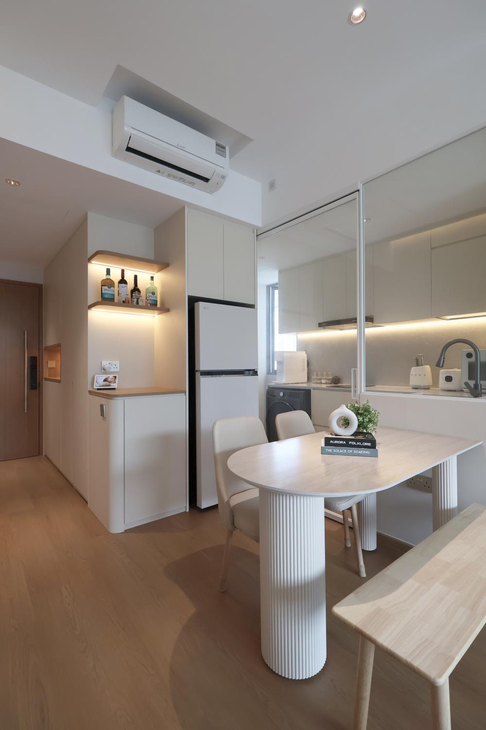 Minimalist Dining Room with Ceiling Light and Dining Chairs