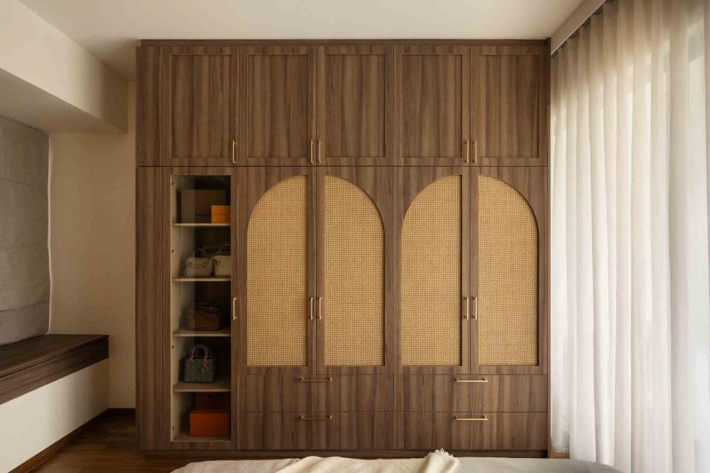 Contemporary Bedroom with Parquet Floor and Wood Flooring