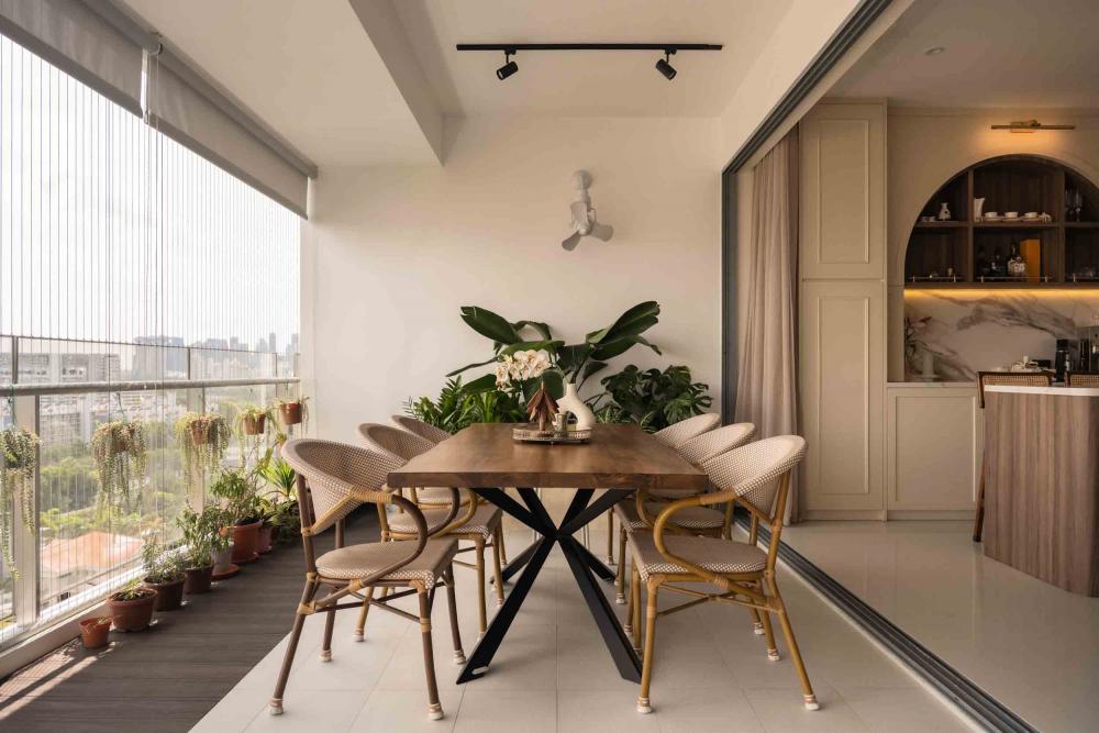 Contemporary Balcony with Dining Table and Outdoor Table