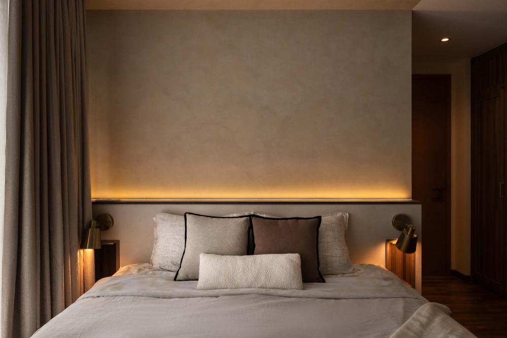 Contemporary Bedroom with Feature Wall and Curtain