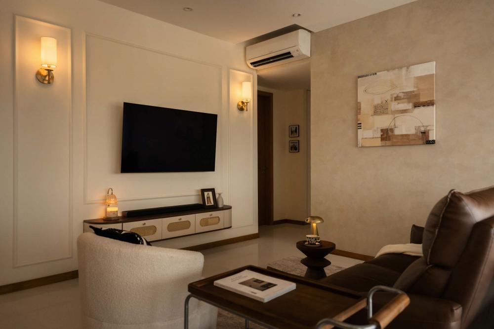 Contemporary Living Room with TV Console and Feature Wall