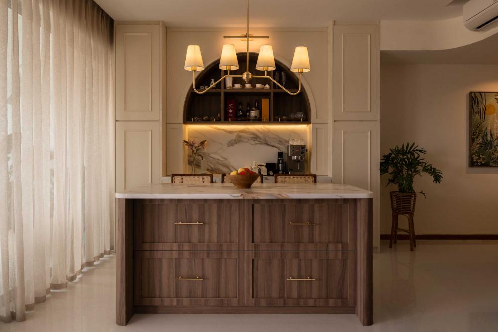 Contemporary Pantry with Kitchen Island and Breakfast Counter