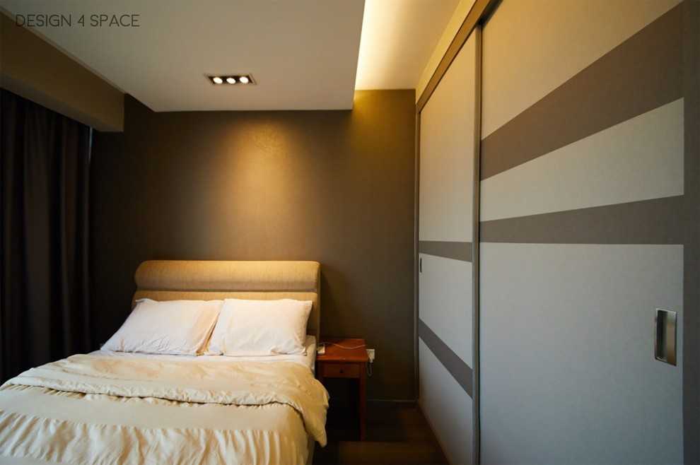 Modern Bedroom with Wood Flooring and Cove Lighting