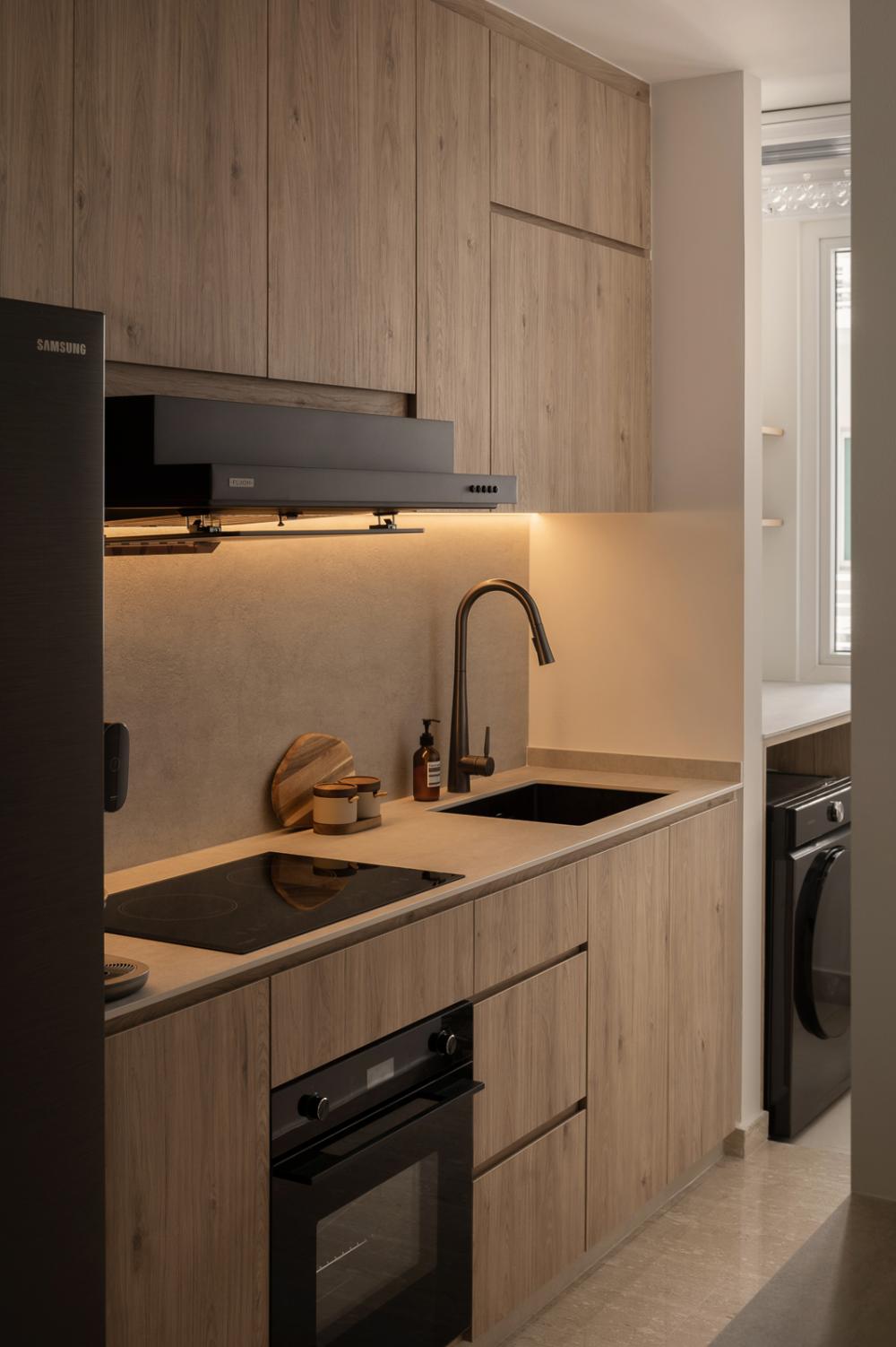 Asian Kitchen with Countertop and Cupboard