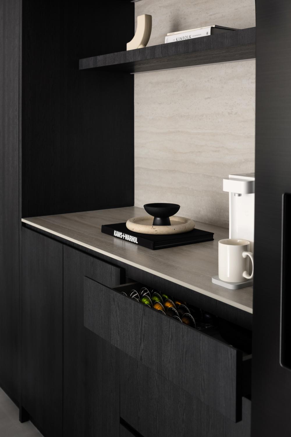Contemporary Living Room with Countertop and Storage Cabinets