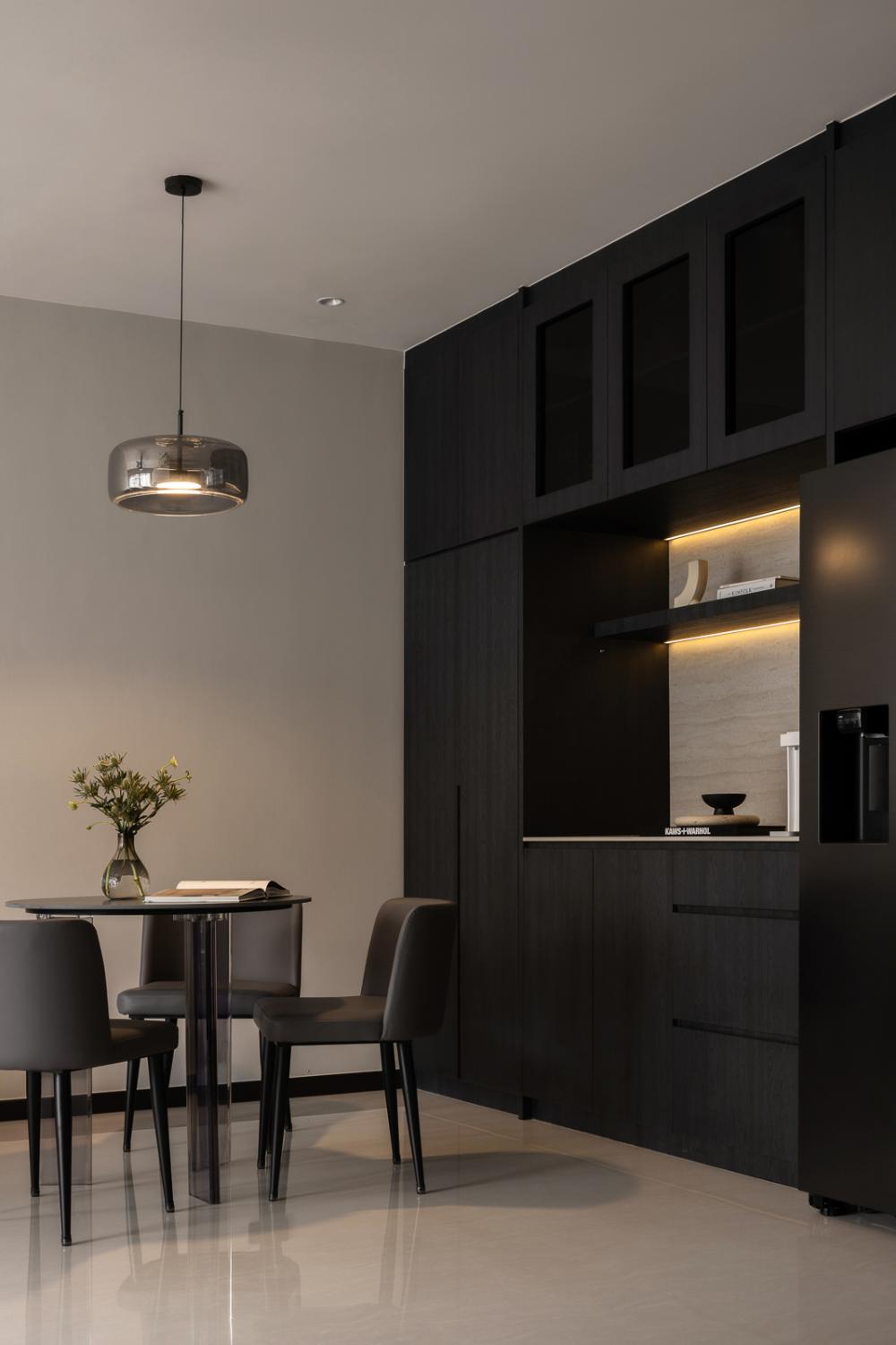 Contemporary Living Room with Countertop and Homogeneous Tiles