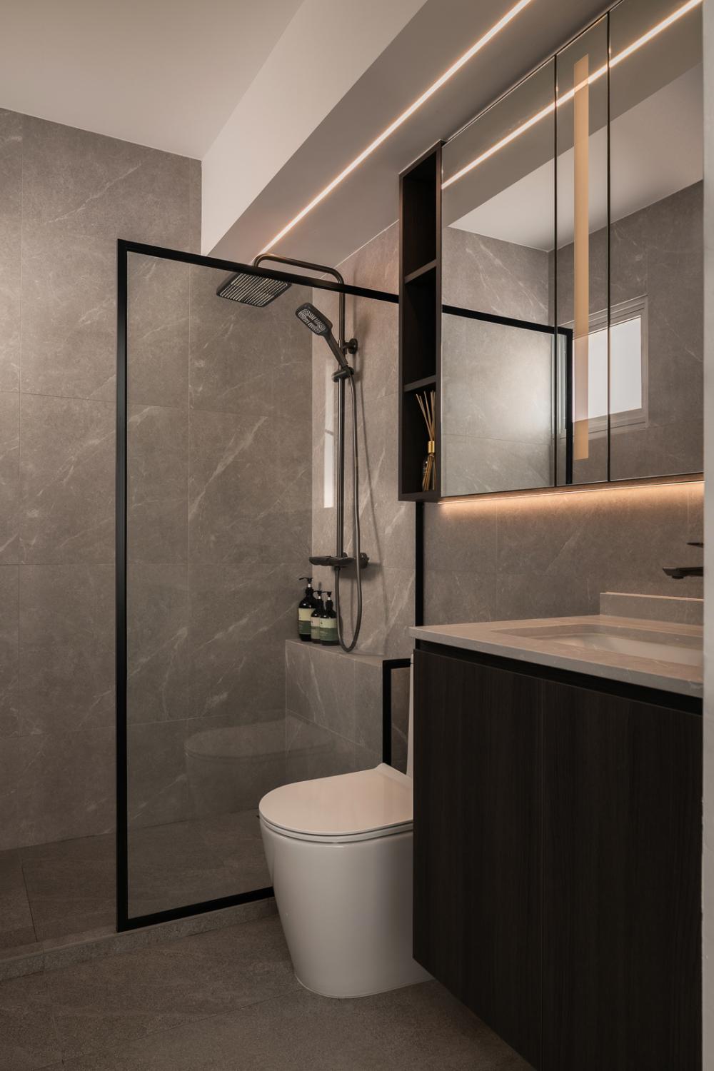 Contemporary Bathroom with Countertop and Homogeneous Tiles