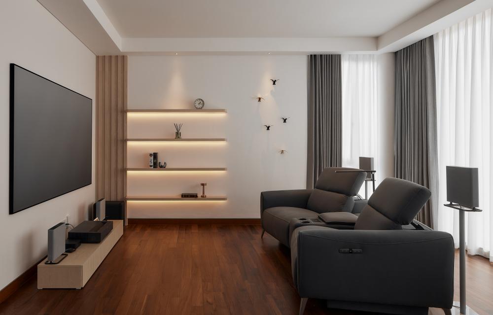 Modern Home Theatre with TV Console and Sofa