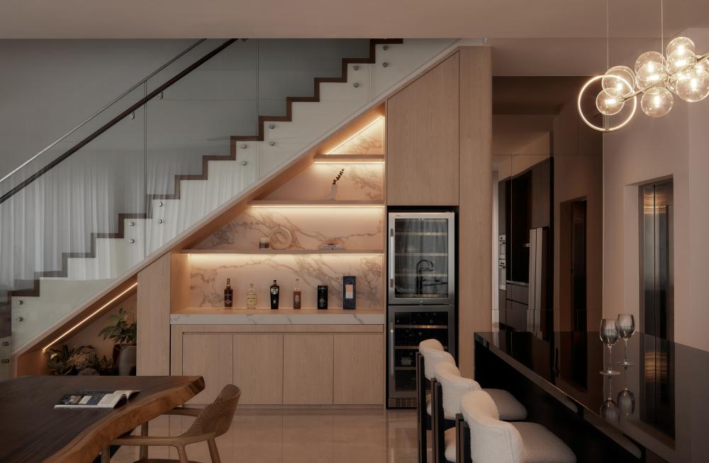 Modern Home Bar with Bar Counter and Drinkware