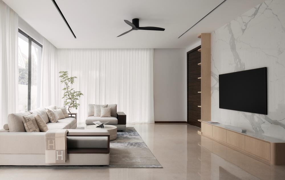 Modern Living Room with TV Console and Feature Wall
