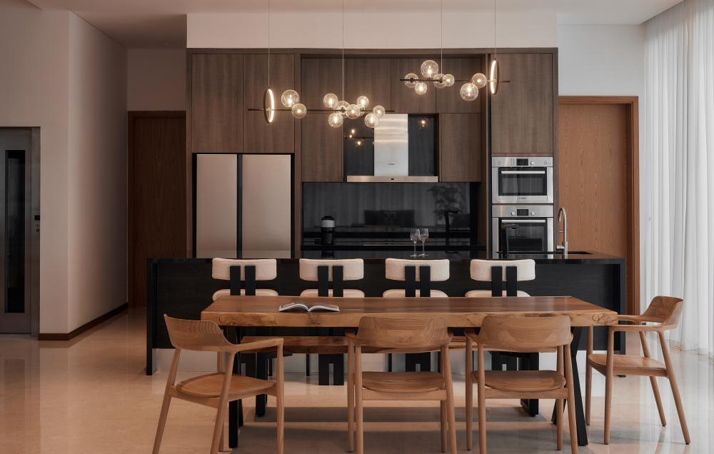 Modern Dining Room with Ceiling Light and Dining Table