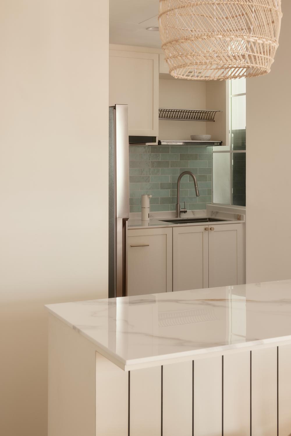 Asian Kitchen with Kitchen Island and Breakfast Counter
