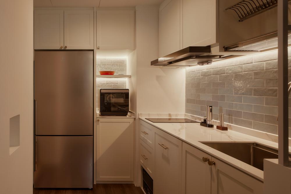 Asian Kitchen with Countertop and Open Kitchen