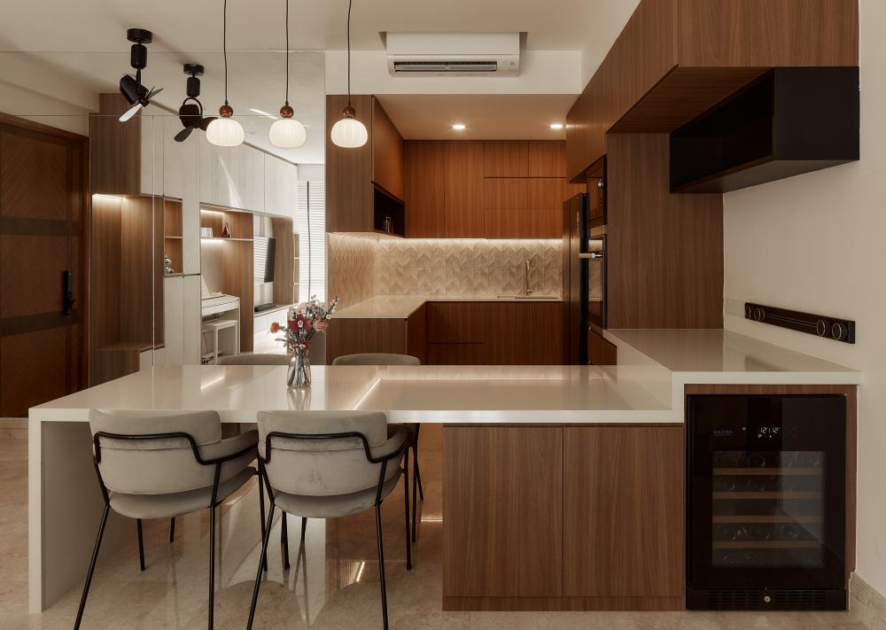 Asian Dining Room with Ceiling Light and Dining Table