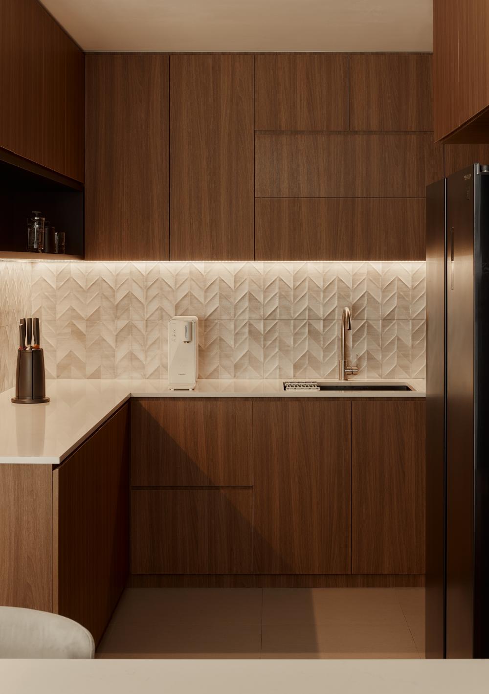 Asian Kitchen with Cupboard and Breakfast Counter