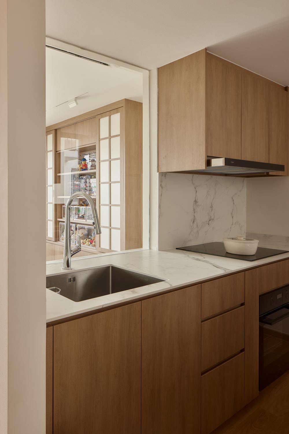 Asian Kitchen with Countertop and Open Kitchen