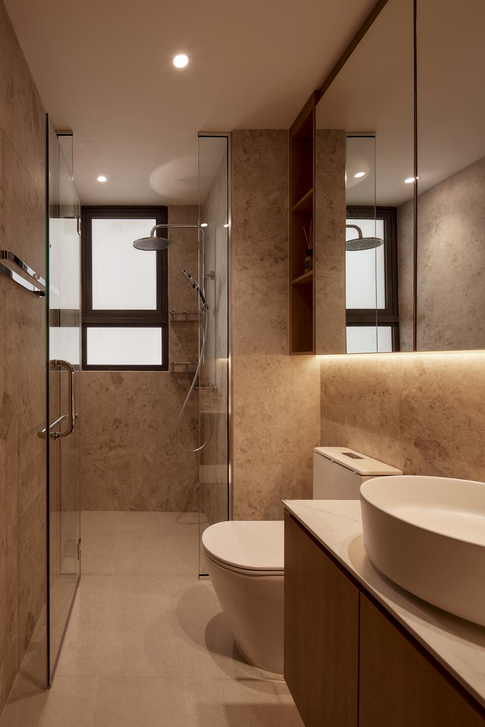 Asian Bathroom with Countertop and Shower Screen