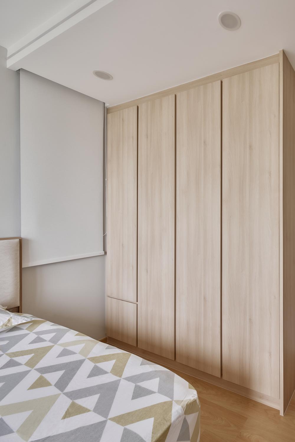 Asian Bedroom with Wood Flooring and Wardrobe