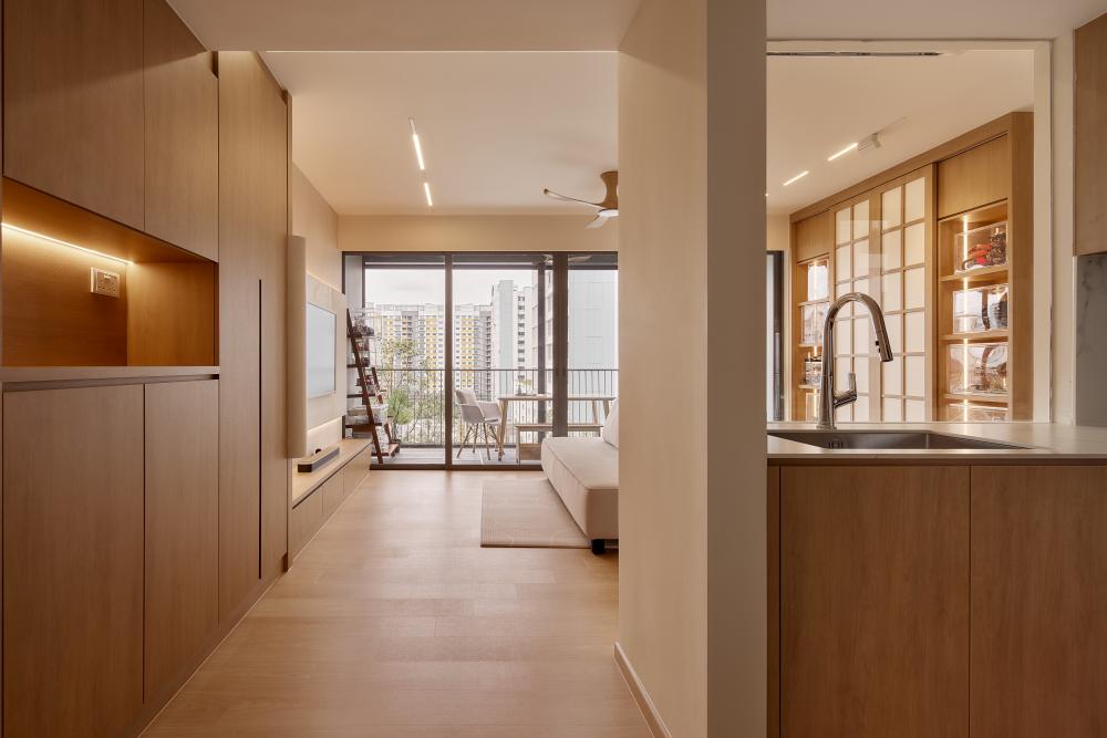 Asian Entryway with Wood Flooring and Small Storage