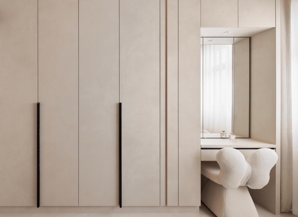 Scandinavian Bedroom with Closet and Lighting