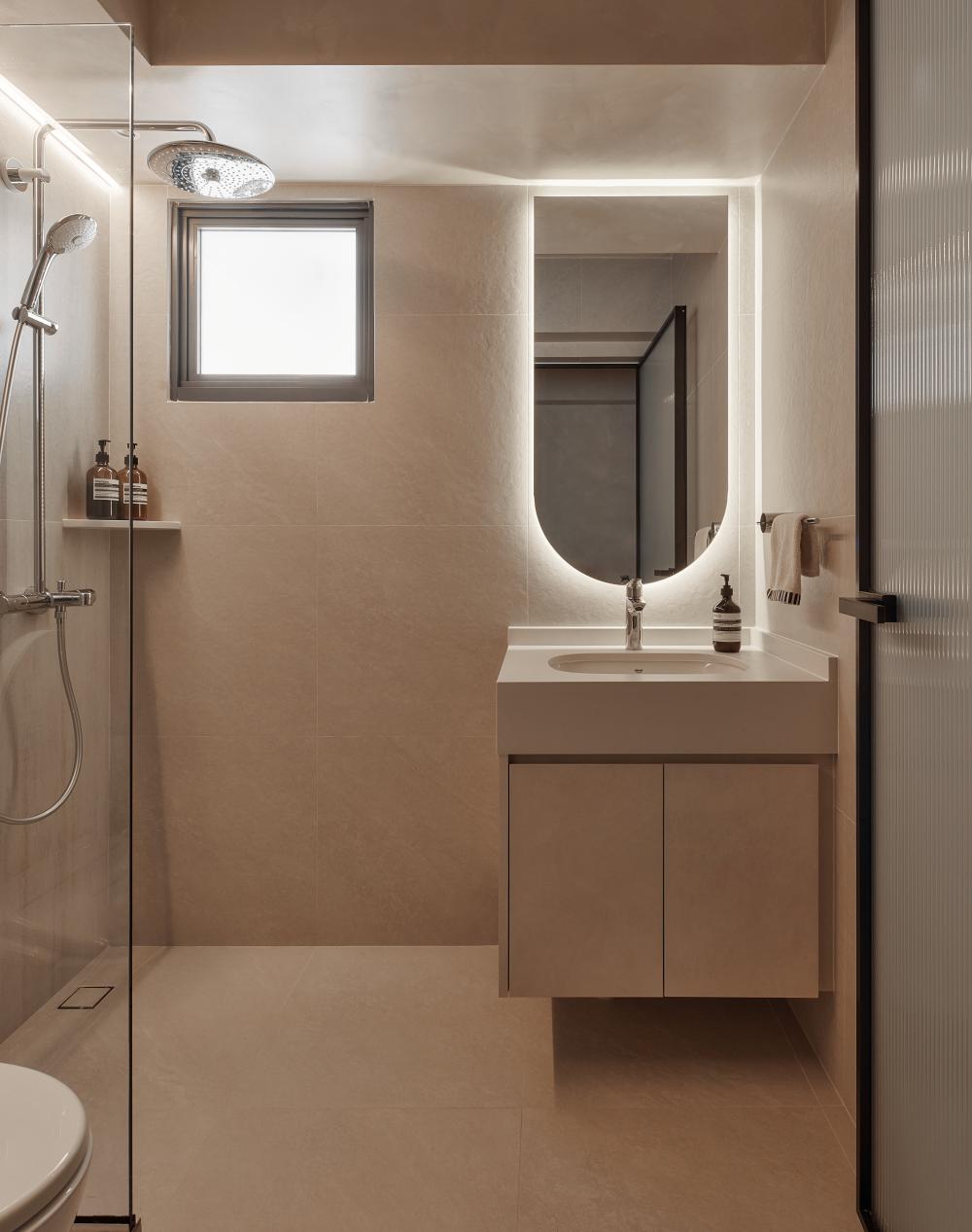 Scandinavian Bathroom with Mirror and Shower Screen