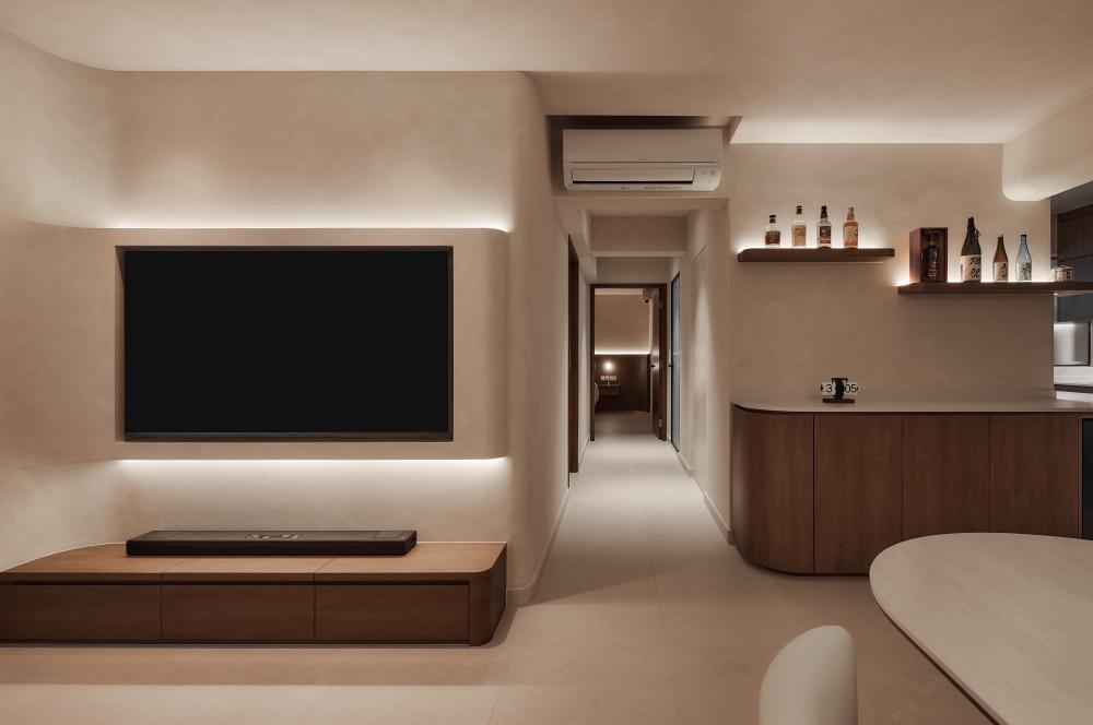Scandinavian Living Room with Storage Cabinets and Display Cabinets