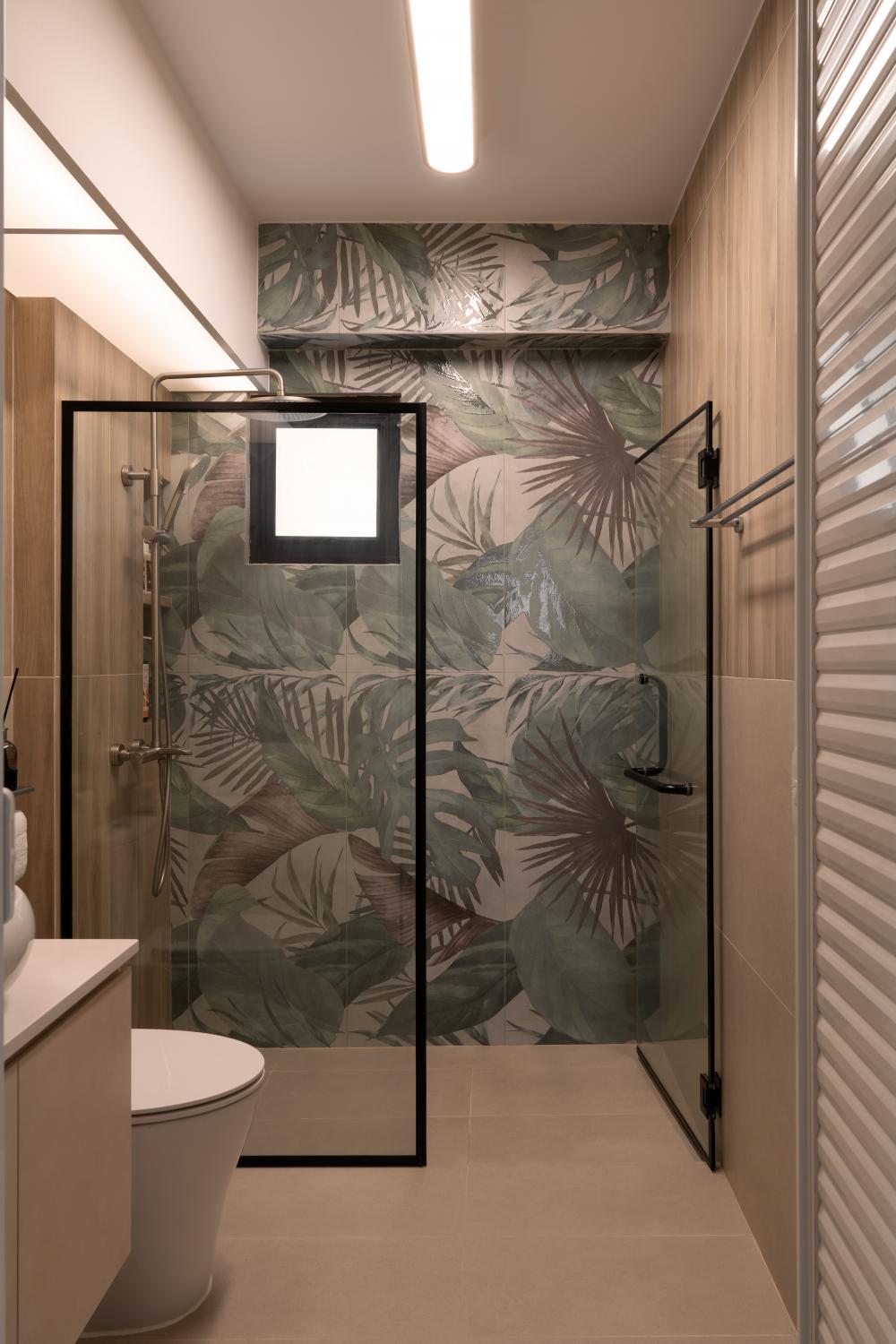 Asian Bathroom with Mirror and Bathroom Storage