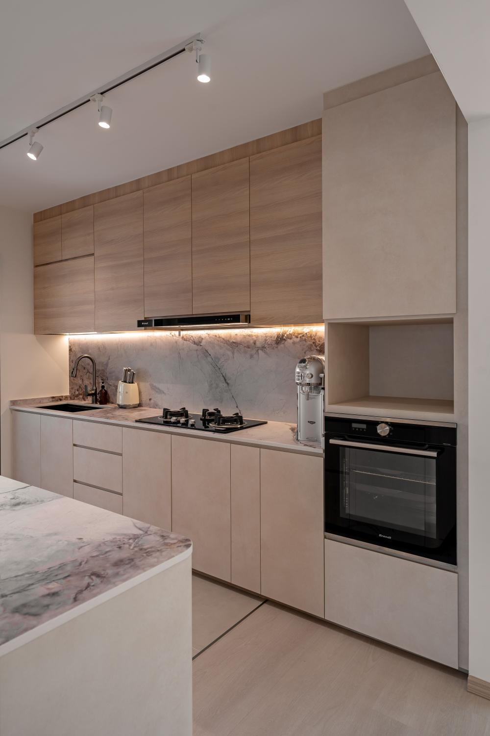 Asian Kitchen with Countertop and Kitchen Island