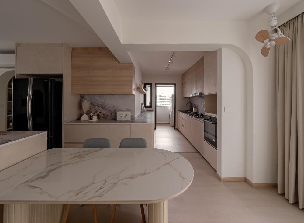 Asian Kitchen with Countertop and Kitchen Island