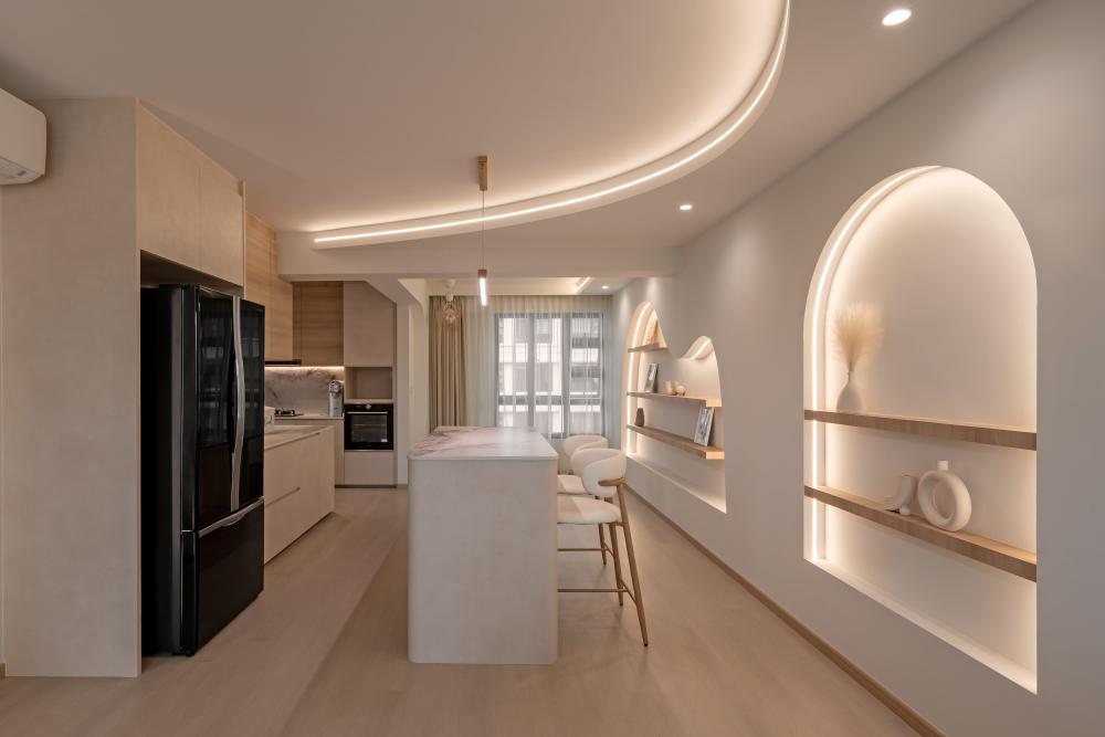 Asian Dining Room with Ceiling Light and Dining Table