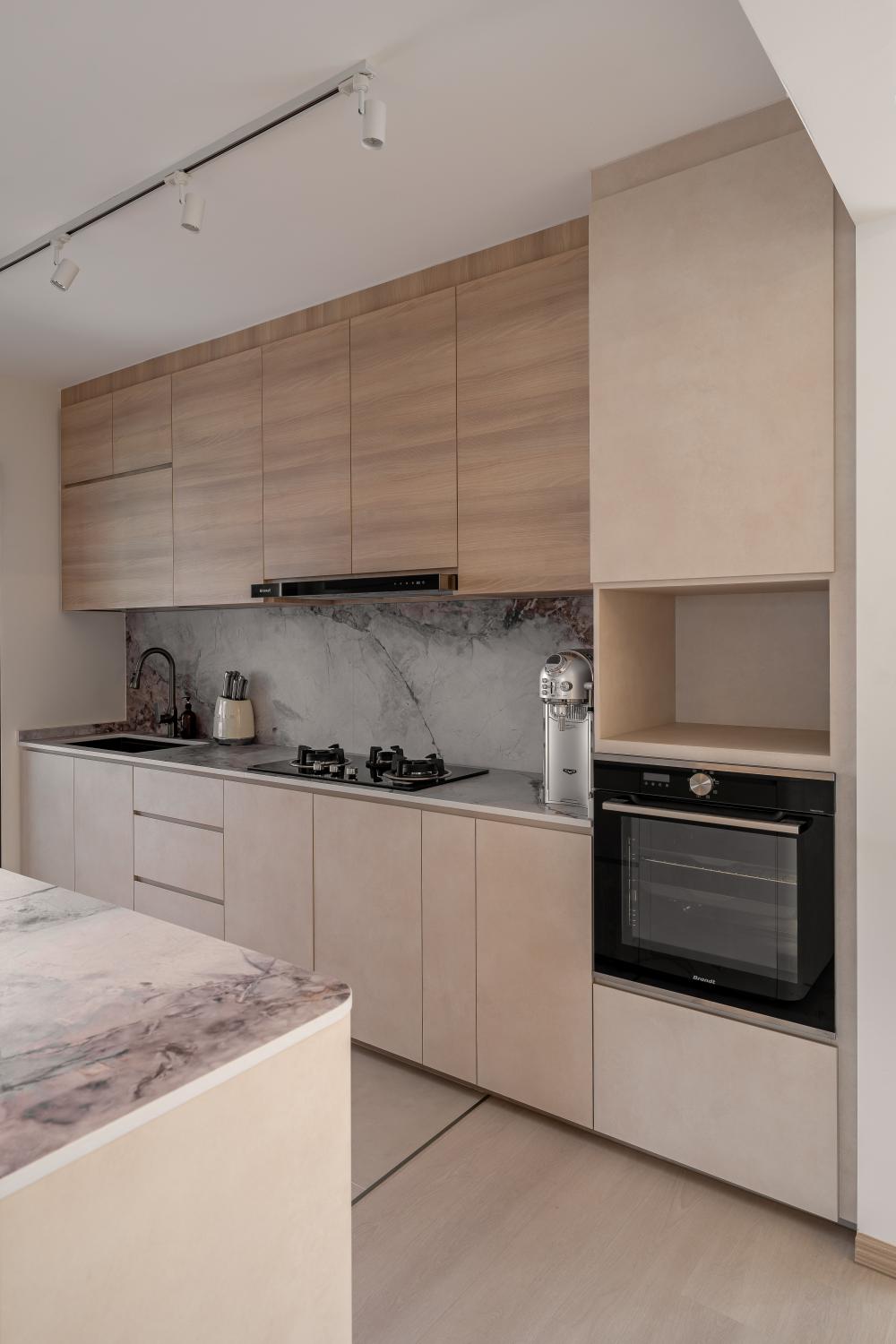 Asian Kitchen with Countertop and Cupboard