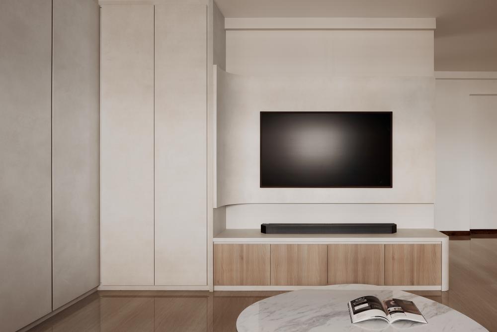 Minimalist Living Room with Wood Flooring and TV