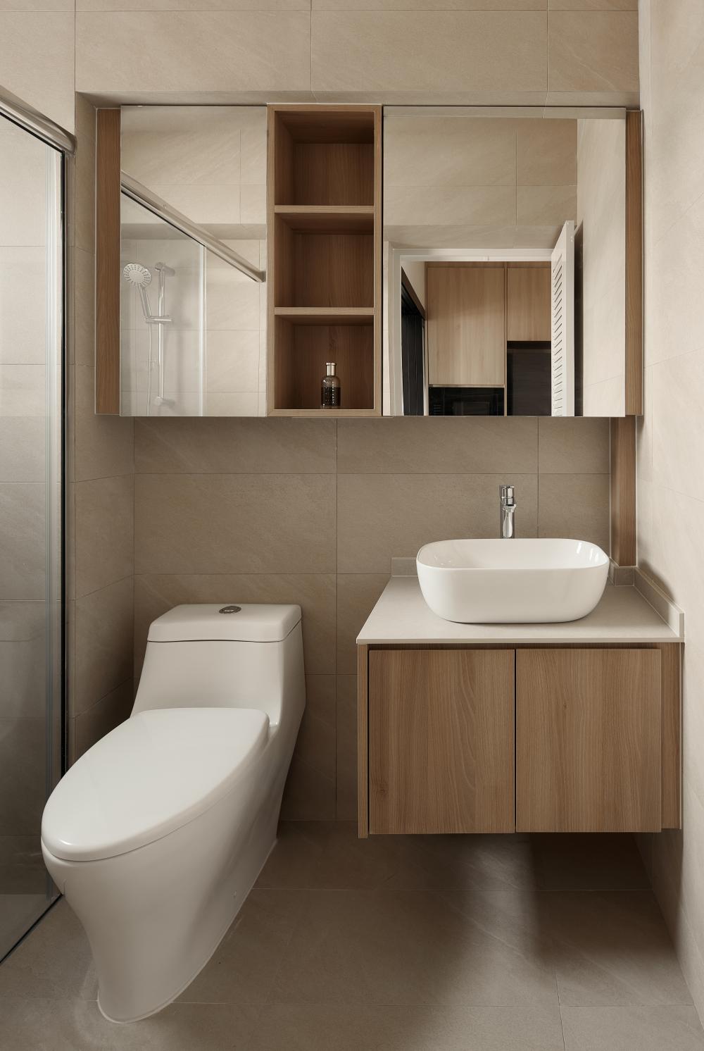 Minimalist Bathroom with Countertop and Wash Basins