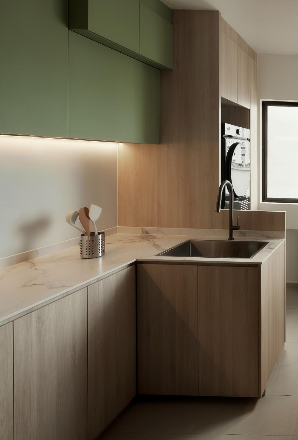 Minimalist Kitchen with Cupboard and Open Kitchen