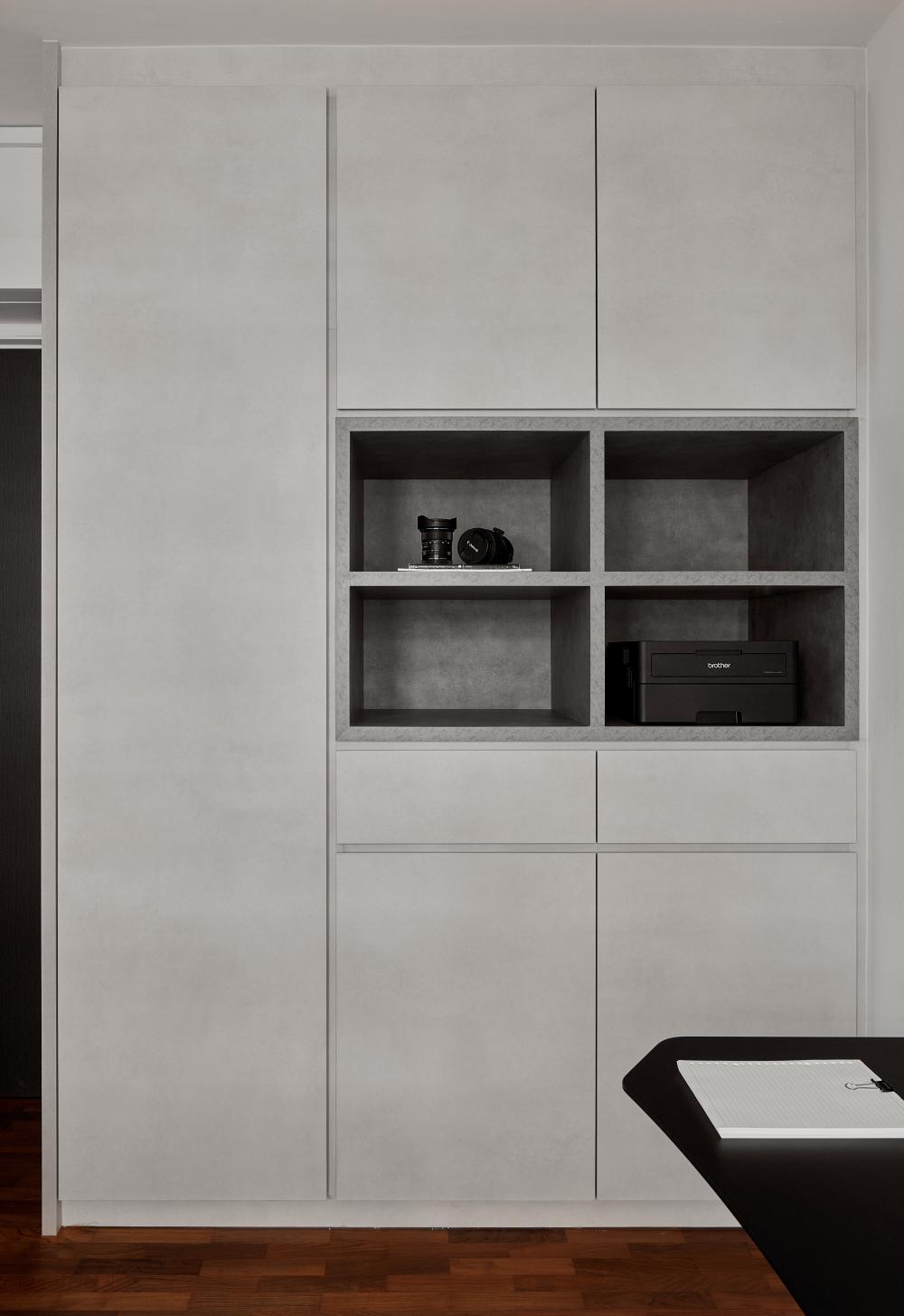 Minimalist Bedroom with Bookshelf and Wardrobe
