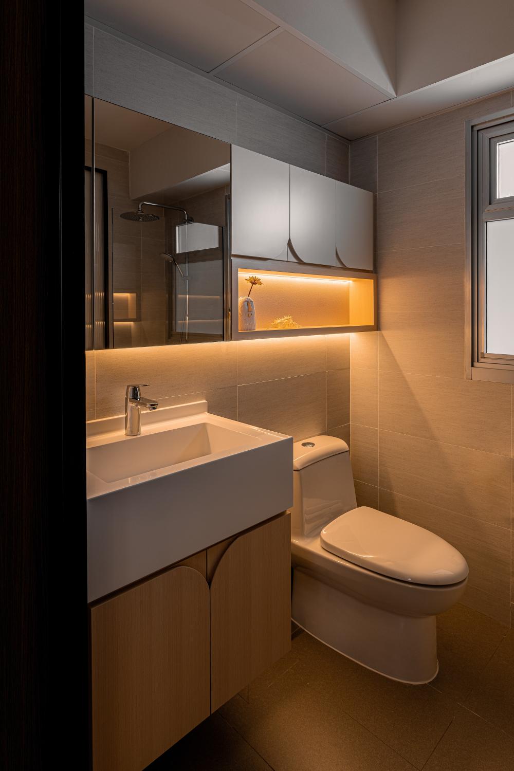 Scandinavian Bathroom with Countertop and Mirror