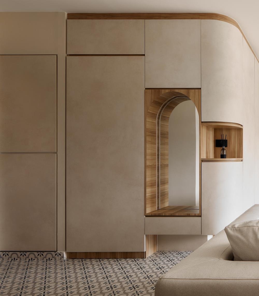 Modern Entryway with Mirror and Seating Bench