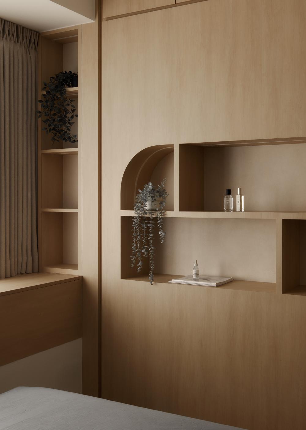 Asian Bedroom with Storage Cabinets and Display Cabinets